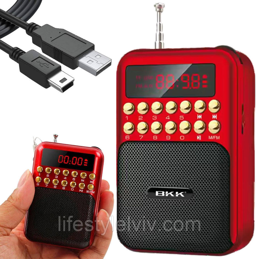 Кишеньковий міні радіоприймач FM/MP3, з USB, B872 / Портативне радіо цифрове / ФМ радіо з акумулятором, фото 1