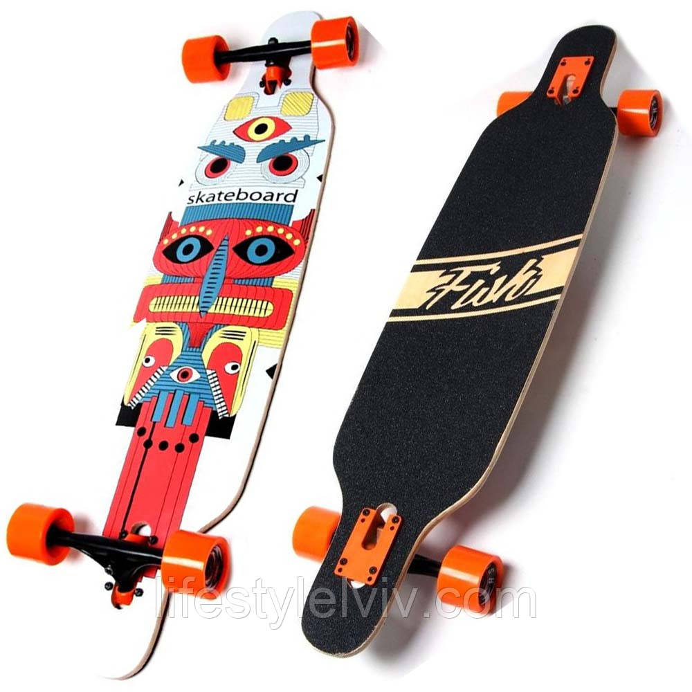 Довгий лонгборд 102х22см, до 100кг, Fish, Майя / Скейтборд з дерев'яною декою / Дитячий скейт, фото 1