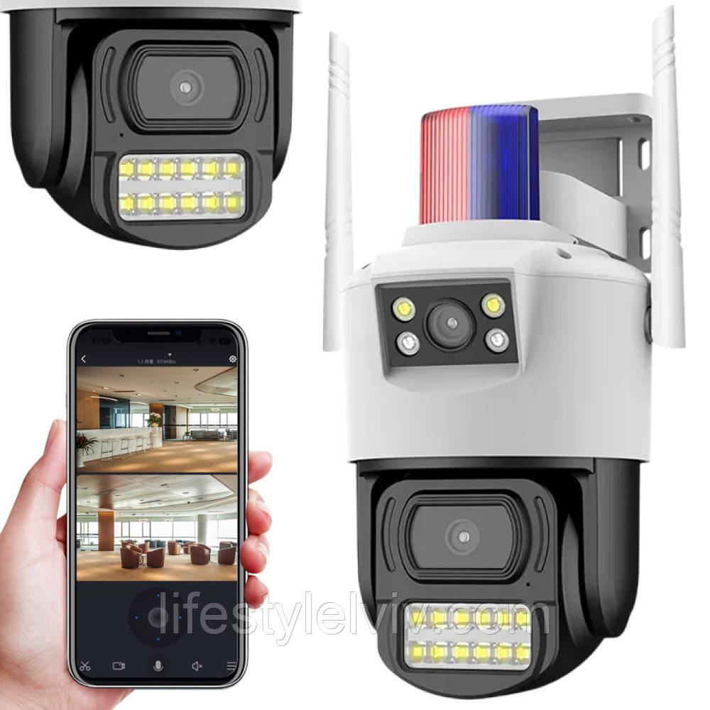 Вулична камера відеоспостереження 4G, 2 об'єктиви, від мережі / IP камера / Поворотна камера спостереження, фото 1