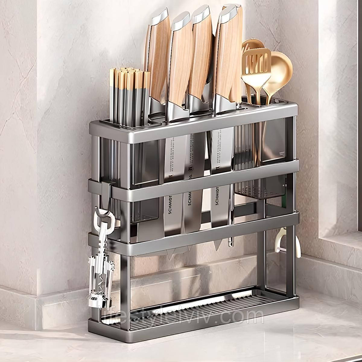 Універсальна стійка для ножів (27,5×23,5×7,5см) / Підставка для кухонного приладдя, фото 1