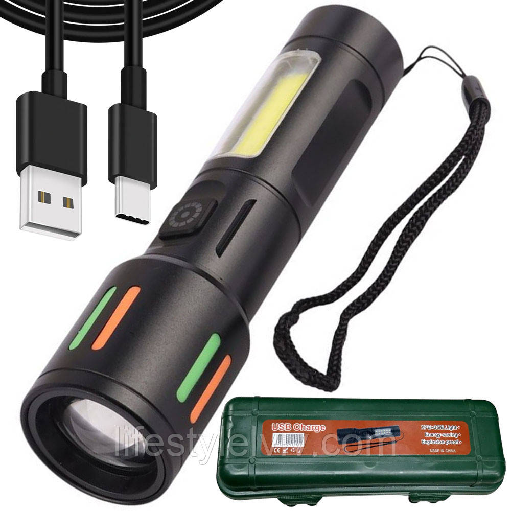 Ручний ліхтар акумуляторний XPE+COB, 8800мАг, 5 режимів, BL 612 / Ліхтарик акумуляторний / Ліхтарик ручний, фото 1