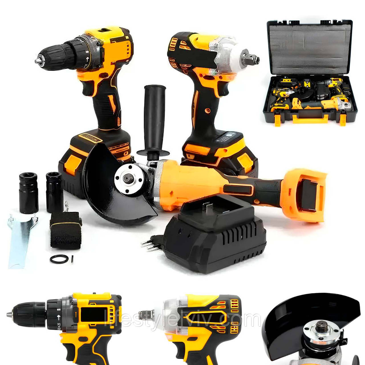 Набір 3в1 (Болгарка + Шуруповерт + Гайковерт) + 2 АКБ 48В / Набір акумуляторного інструменту, фото 1