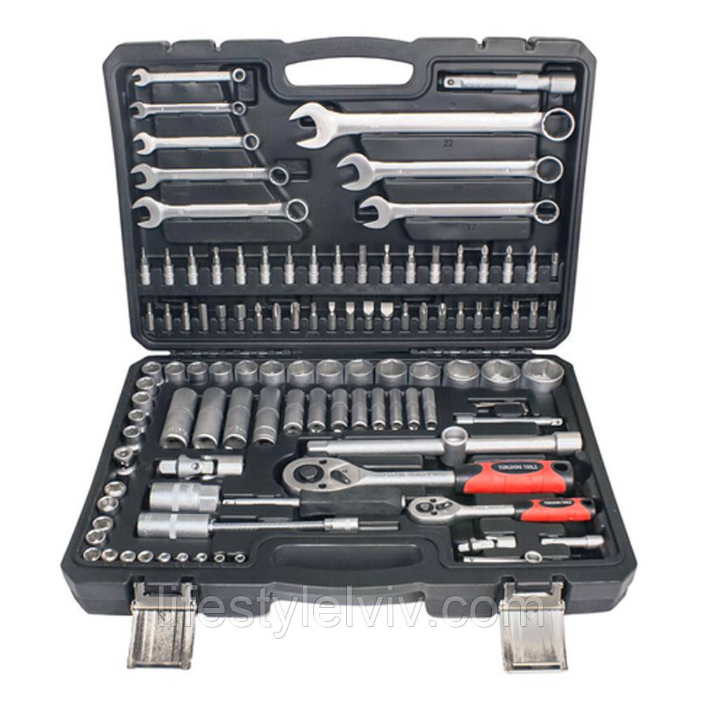 Набір інструментів на 110 предметів (1/4" і 1/2") в кейсі, BX-012M / Набір торцевих головок з тріскачкою, фото 1