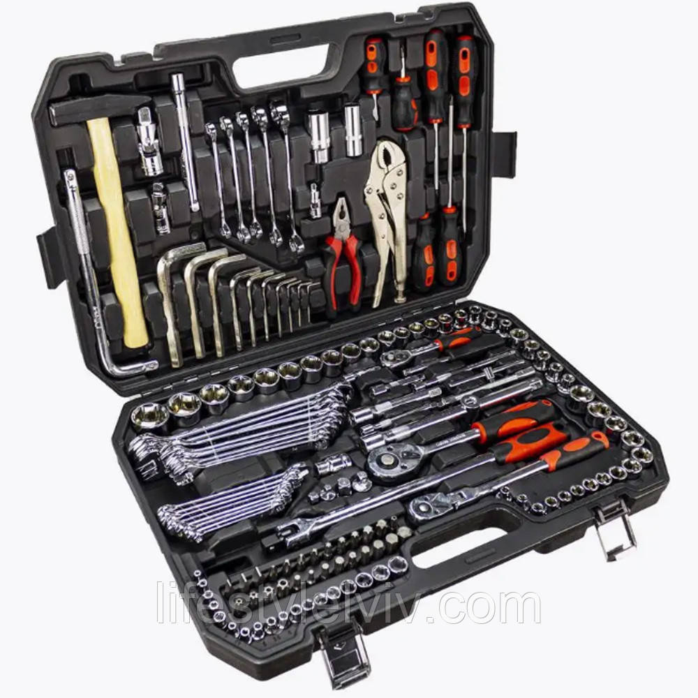 Набір інструментів і ключів на 142 шт, у кейсі, BX-010M / Набір біт / Набір головок з тріскачкою, фото 1