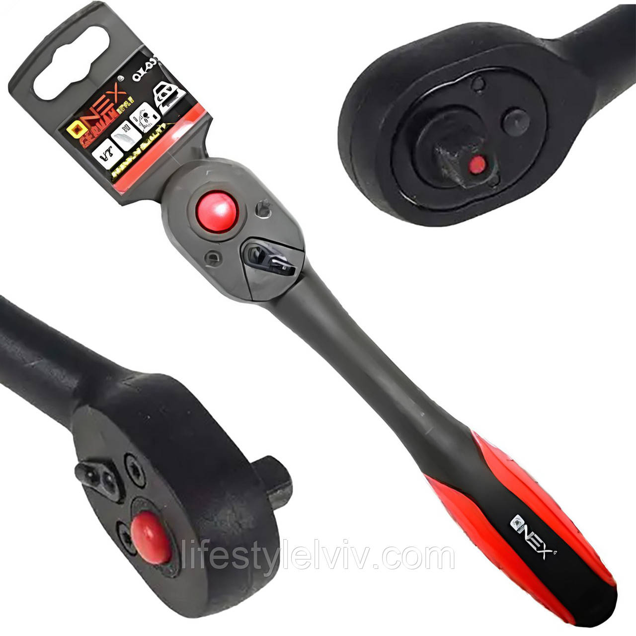 Тріскачка 3/8" з ергономічною ручкою, 72 зуба, OX-032 / Гайковий ключ-тріскачка / Руків'я з храповим механізмом, фото 1