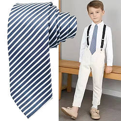 Дитяча краватка в смужку від 2-12 років (165см) Reflects, Синьо-біла / Краватка для школяра / Краватка для дітей