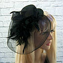 Капелюшок Гламур з бутоньєркою та вуаллю (чорний), фото 2