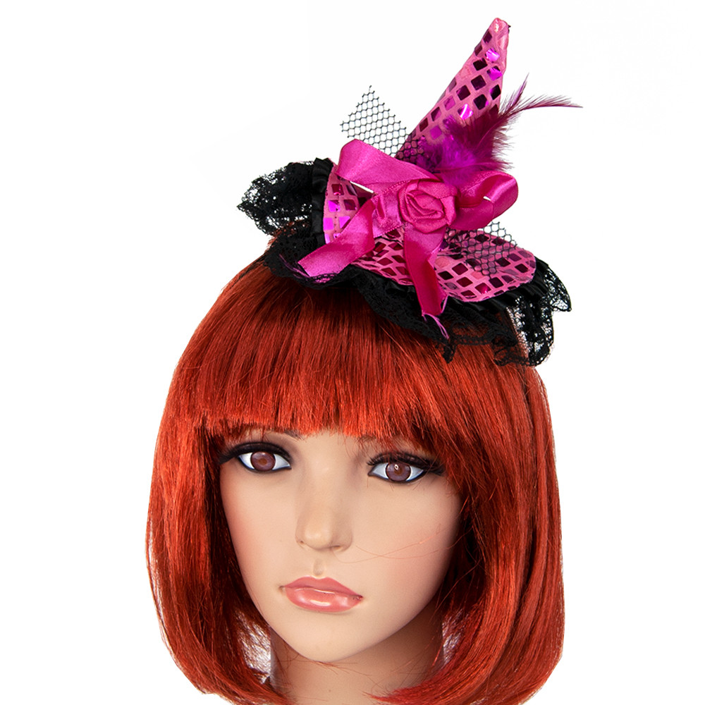 Капелюшок на обідку Відьомочки з мереживом (рожевий), фото 1