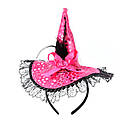 Капелюшок на обідку Відьомочки з мереживом (рожевий), фото 2