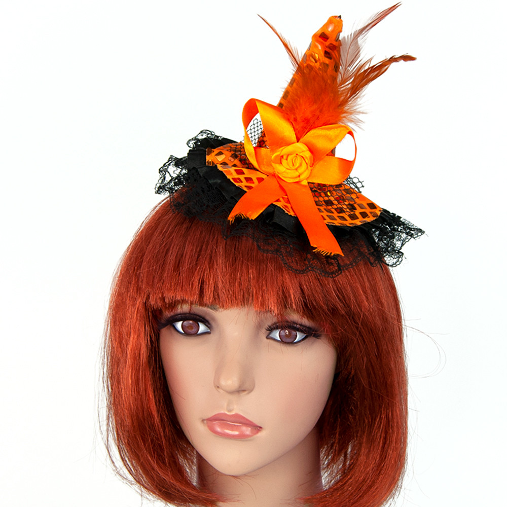 Капелюшок на обідку Відьомочки з мереживом (помаранчевий), фото 1