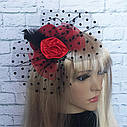 Капелюшок Гламур маленький з трояндою (червоний), фото 3
