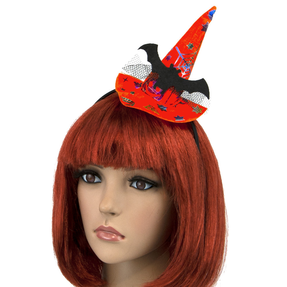 Капелюшок на обідку Відьомочки з принтом кажана (помаранчевий), фото 1