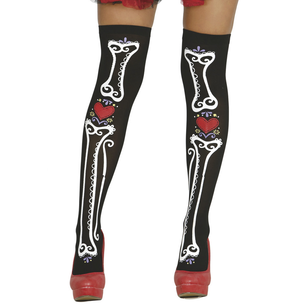 Панчохи Хелловін Санта Муерте з кістками (чорні), фото 1