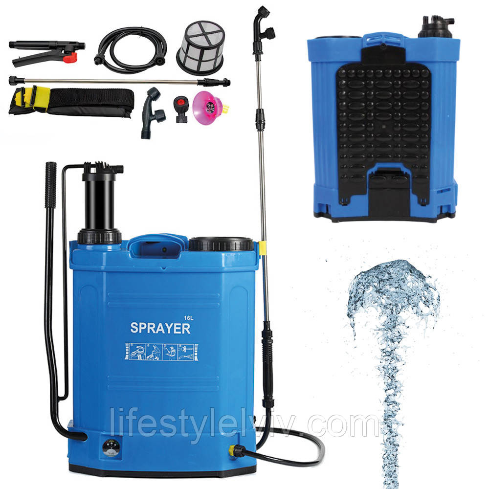 Акумуляторний обприскувач 2в1 + насадки, 16л, Sprayer / Ранцевий електрообприскувач для саду, фото 1