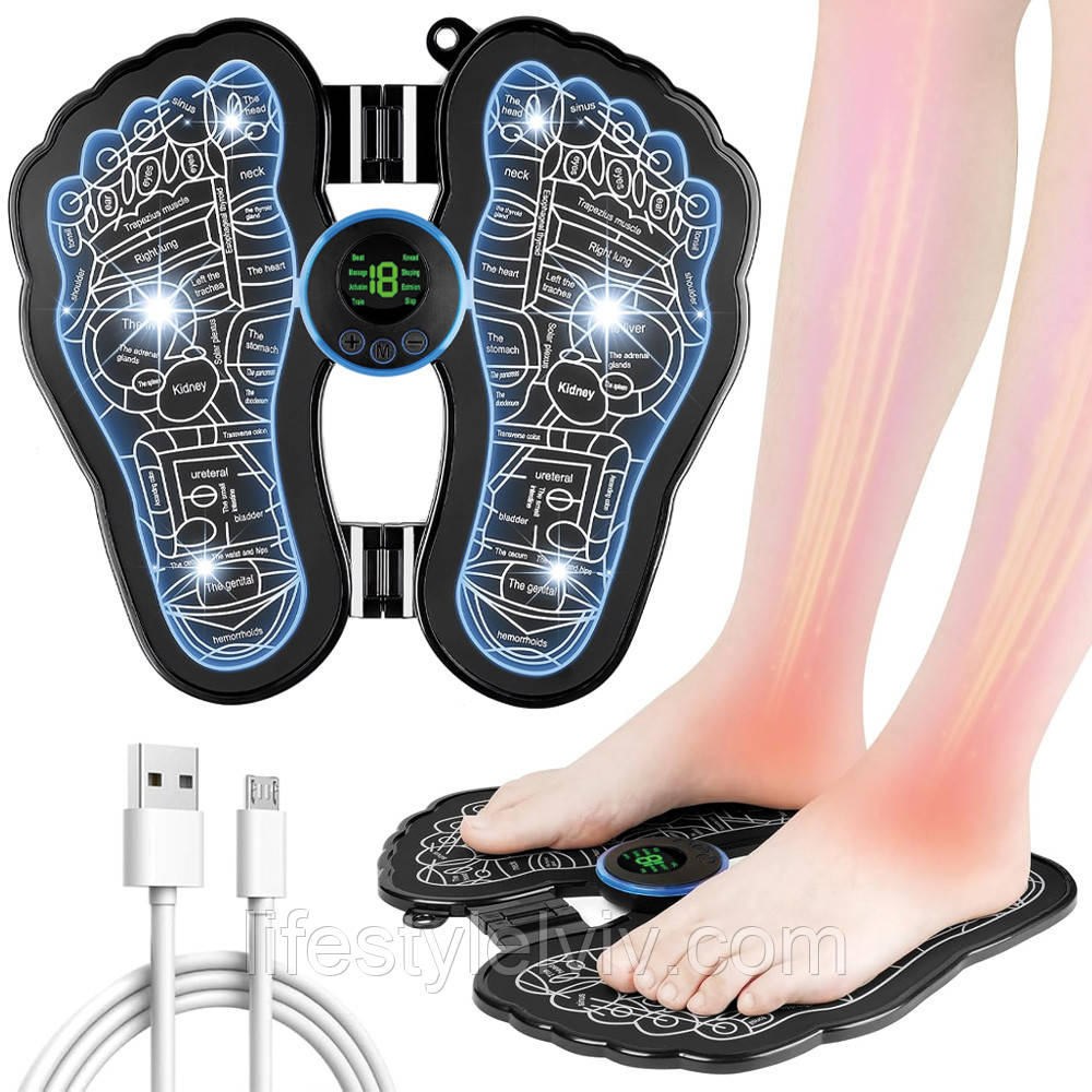 Масажний килимок для ніг з USB, 8 режимів, Foot Massager 8R / Акупунктурний масажер для ступнів, фото 1