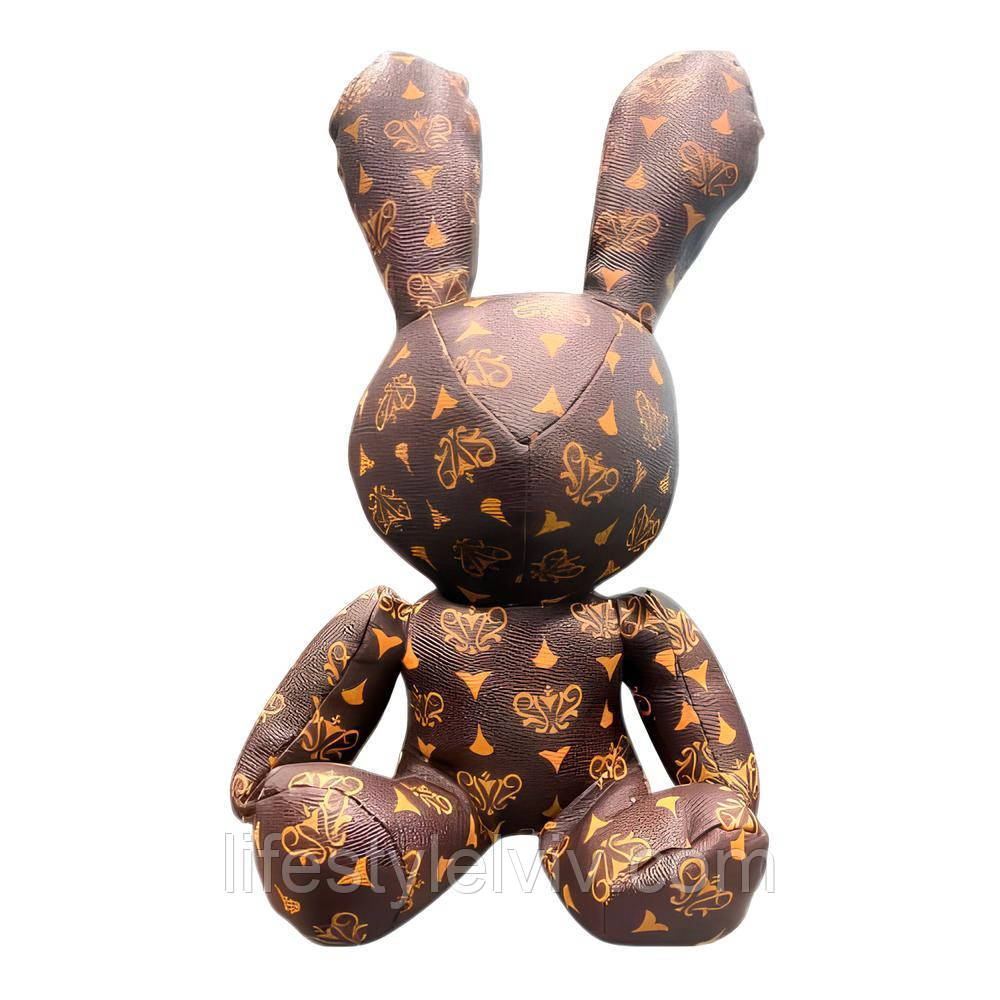 М'яка іграшка шкіряна Зайчик 40см, EL-2117-58 / Іграшка кролик / Інтер'єрна іграшка шкіряний заєць, фото 1