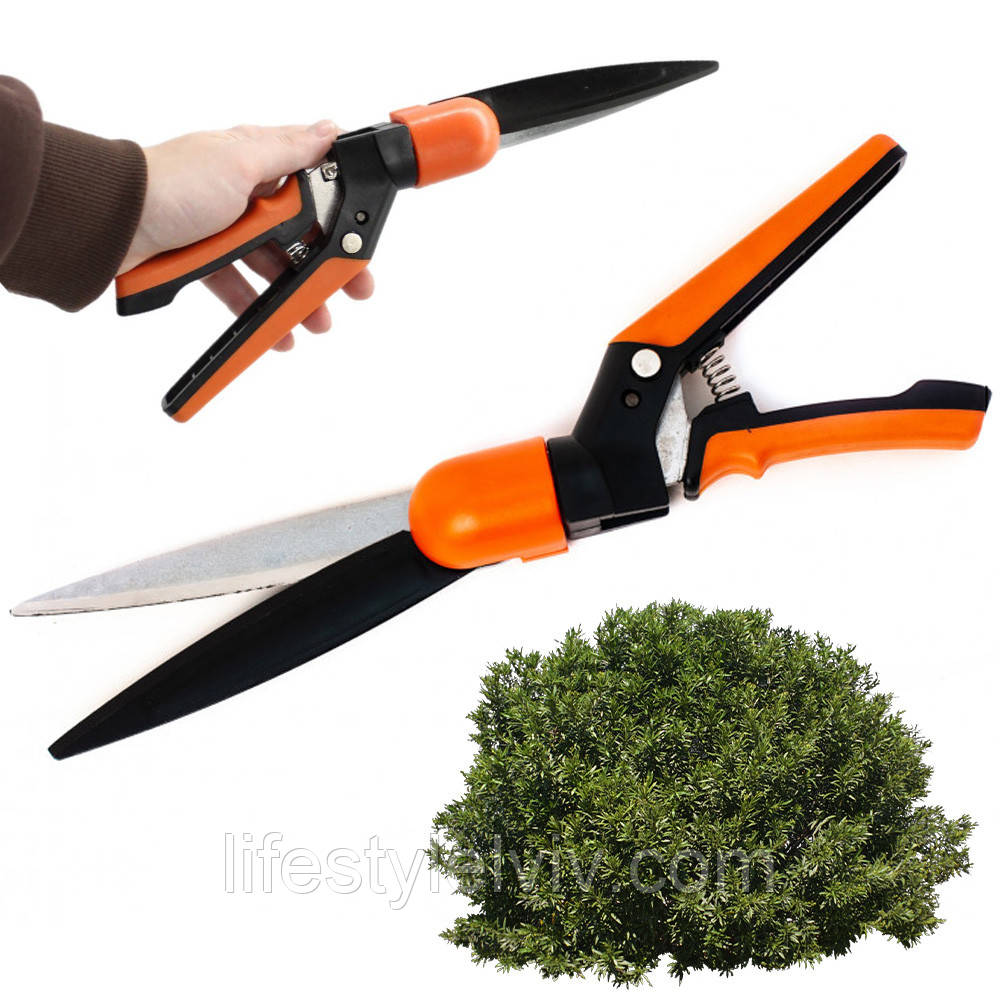 Садові ножиці для трави з поворотом на 360°, 33см / Ножиці для стрижки кущів / Газонні ножиці, фото 1