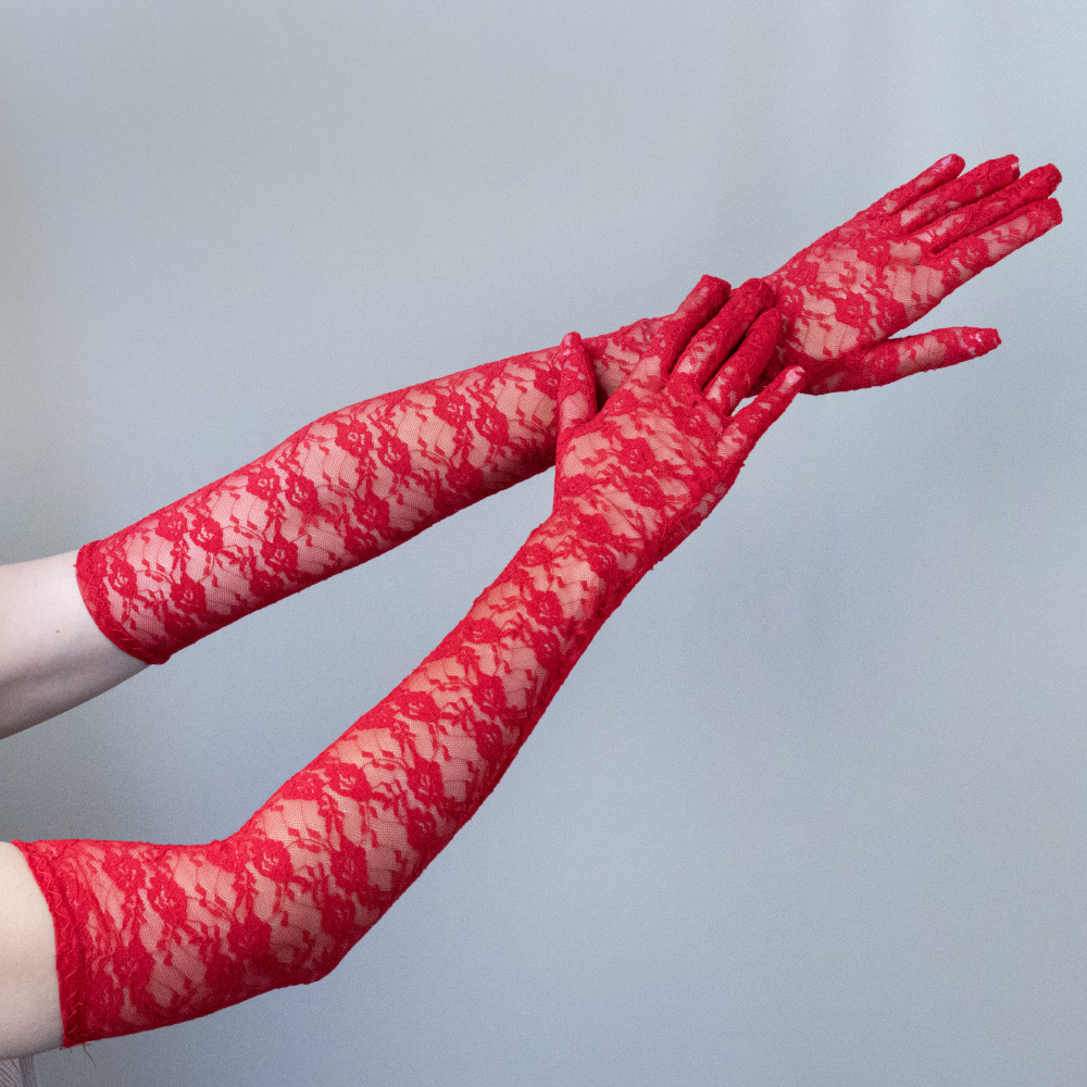 Рукавички мереживні 55см (червоні), фото 1
