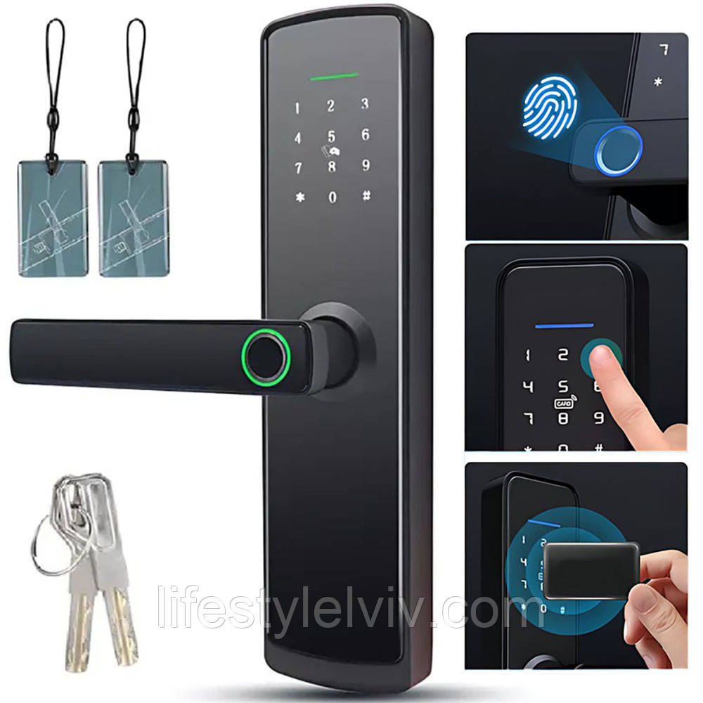 Розумний дверний замок з відбитком пальця, від батарейок / Електронний замок на двері / Електрозамок на двері, фото 1