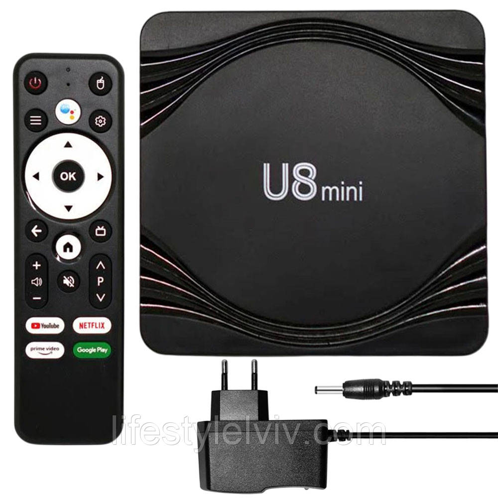 Смарт ТВ приставка 4/32GB, 4 ядра, WIFI + Пульт, U8 mini / Андроїд приставка TV / Приставка для телевізора, фото 1