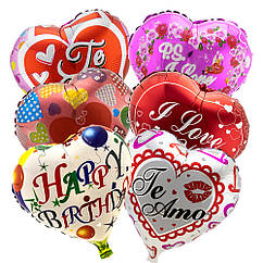 Кулька 45см Сердечко с принтом Ассорти (уп 12шт)