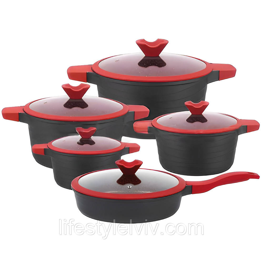Набір каструль 4шт зі сковорідкою, 20/24/28/32/28см (газ,індукція), XW-10 / Каструлі з антипригарним покриттям, фото 1