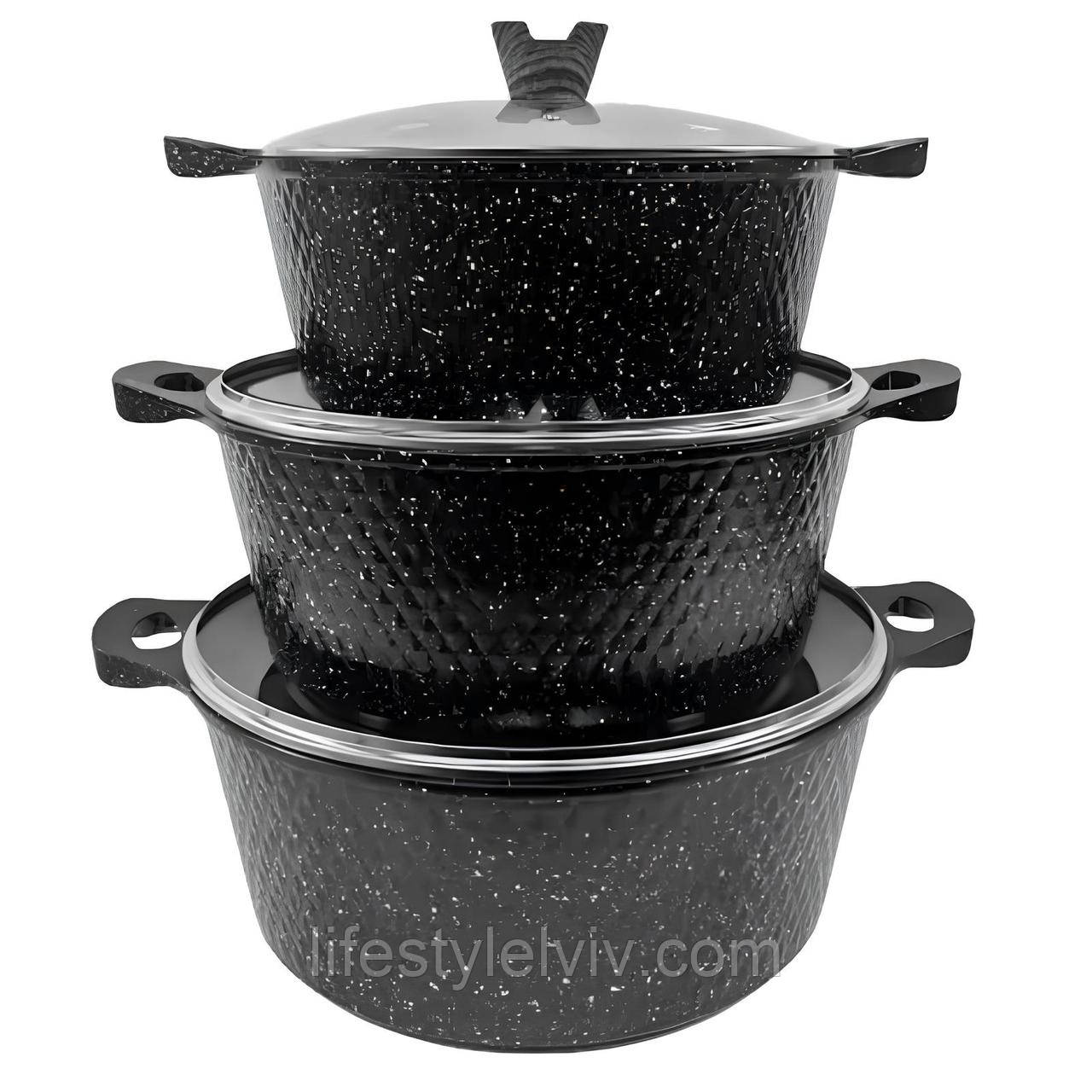 Набір каструль з антипригарним покриттям (32/36/40см) 3шт, H-K DM-6 / Набір посуду / Каструлі набір, фото 1