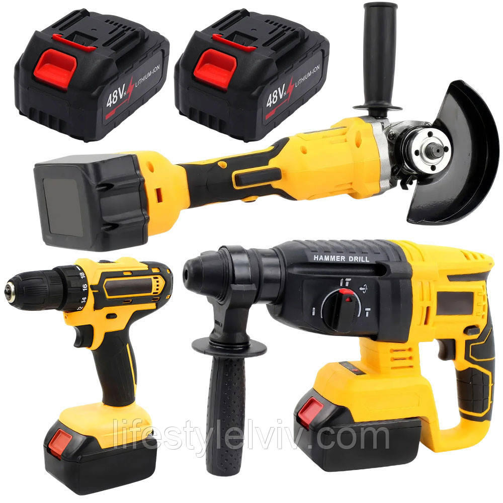 Набір акумуляторного інструменту 3в1 + 2 акумулятори 36В / Перфоратор / Шуруповерт / Акумуляторна болгарка, фото 1