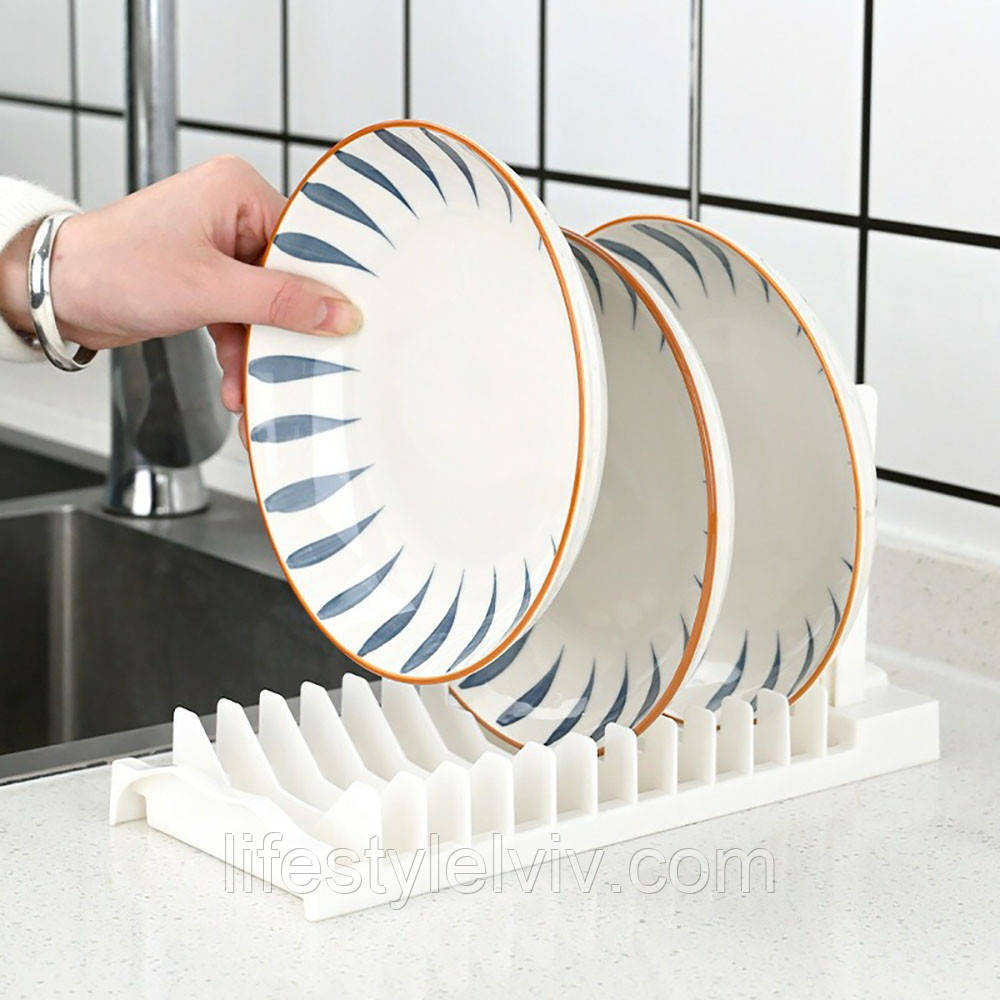 Сушарка для посуду на 13 тарілок 27х13,5х11,5см / Сушка для посуду настільна / Складна підставка для тарілок, фото 1