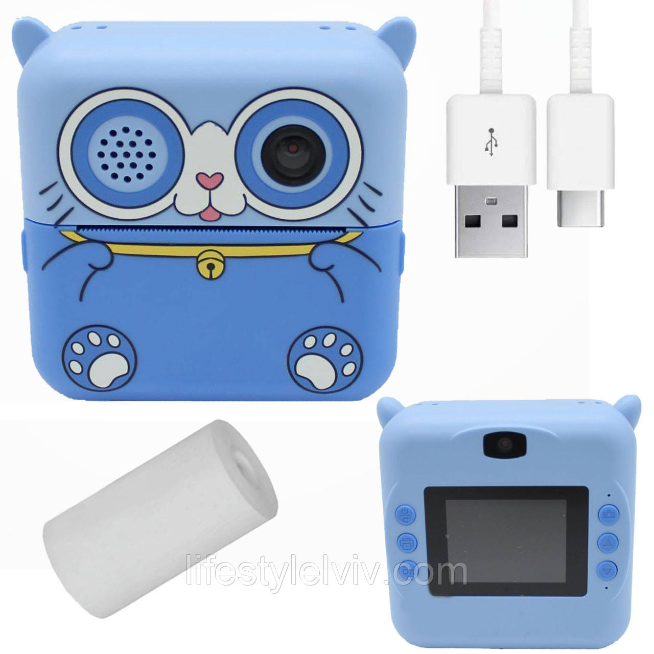 Дитячий фотоапарат миттєвого друку + рулон паперу, D2, Блакитний / Фотокамера миттєвого друку для дітей, фото 1