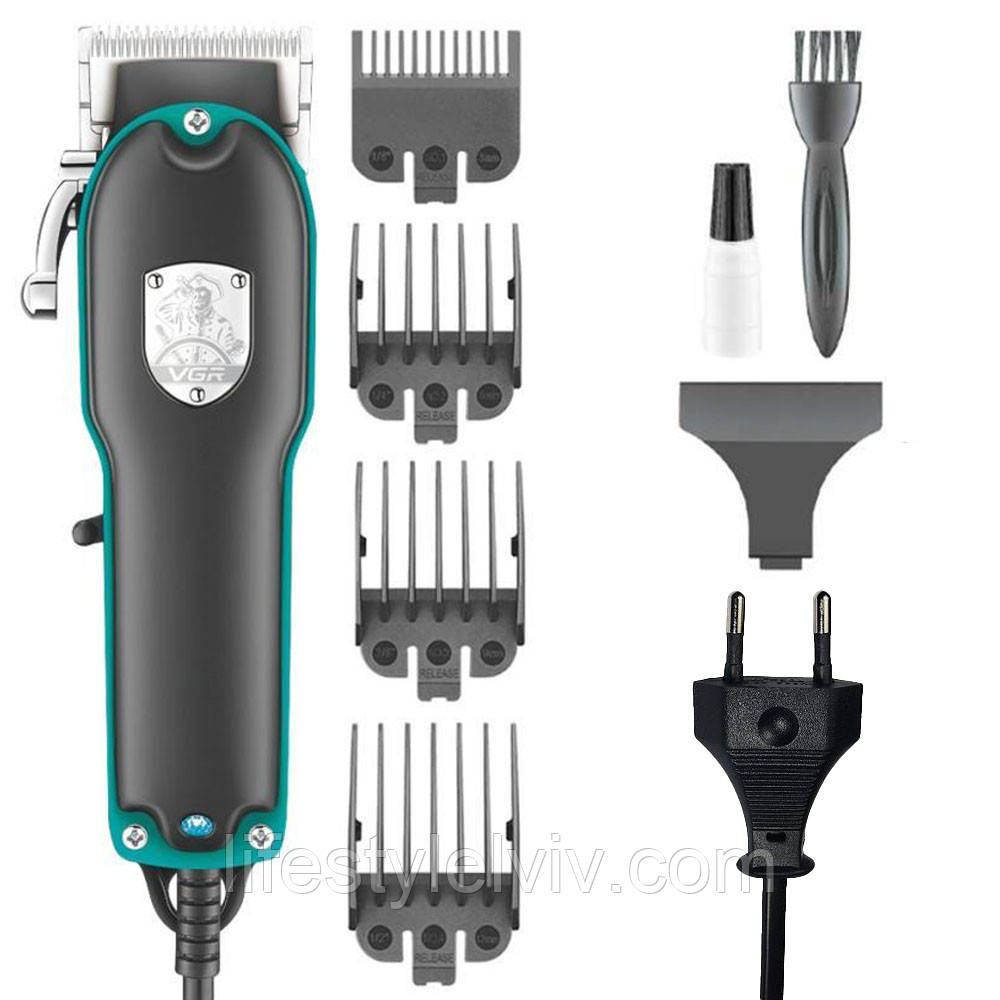 Машинка для стрижки волосся + 4 насадки, від мережі, V-123 / Тример для стрижки / Тример чоловічий, фото 1