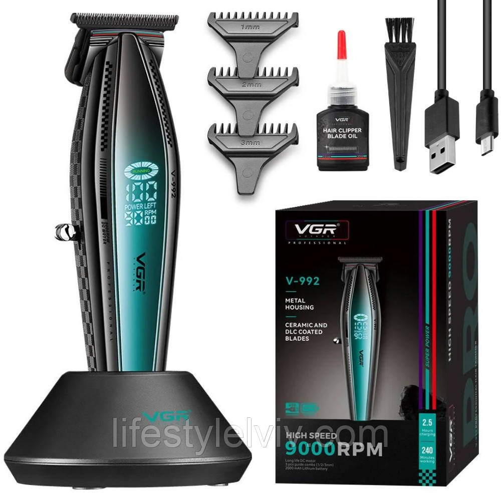 Акумуляторний триммер для стрижки + 3 насадки, від USB, VGR V-992 / Машинка для стрижки / Тример для бороди, фото 1