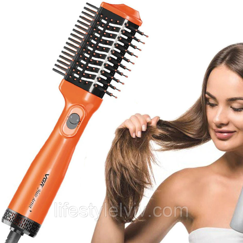 Фен щітка для волосся 800Вт, від мережі, VGR V-497, Помаранчевий / Фен стайлер для укладання та завивки / Фен з гребінцем, фото 1