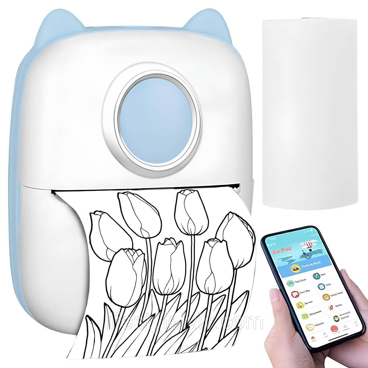 Портативний принтер для телефону Bluetooth + 1 рулон паперу, з USB / Дитячий міні принтер / Термопринтер, фото 1