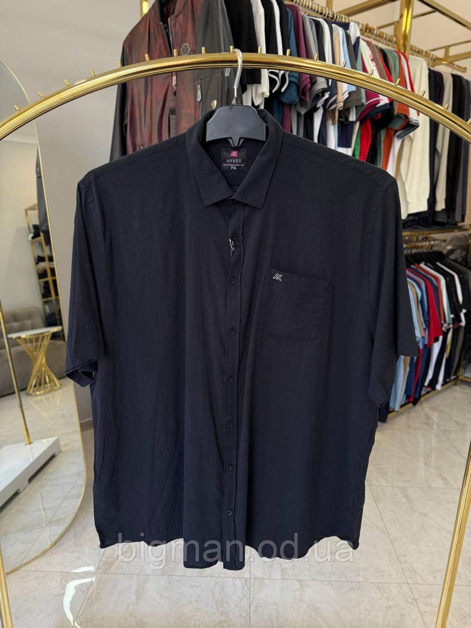 Чоловіча сорочка льон Annex 6058 (батал) 7-10XL чорна