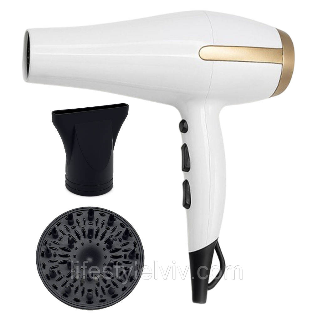 Фен для волосся, 2 насадки, 3000Вт, Crownberg CB-2305 / Фен з дифузором / Фен з насадками / Фен для сушіння волосся, фото 1