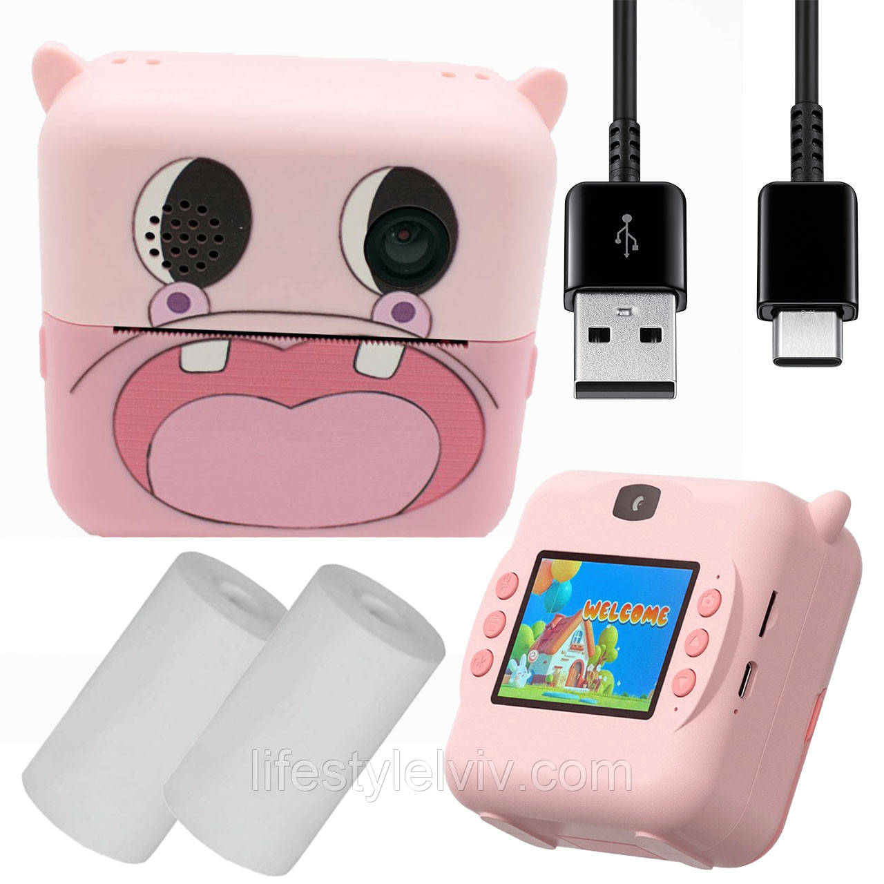 Дитячий фотоапарат миттєвого друку + 2 рулони паперу, YK-008 / Фотокамера миттєвого друку для дітей, фото 1
