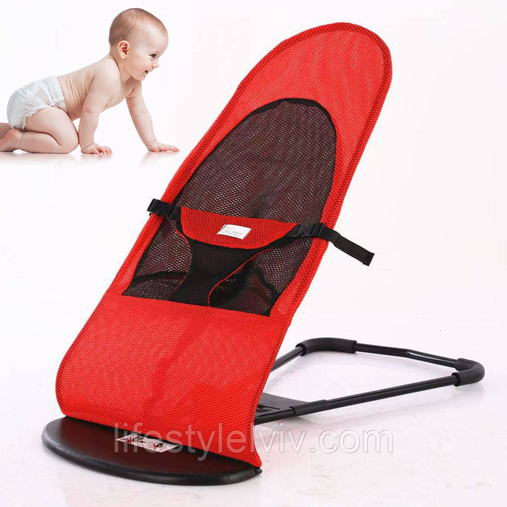 Дитячий шезлонг качалка до 13 кг (70х58х39см) Червоний / Шезлонг для новонароджених / Крісло качалка дитяча, фото 1