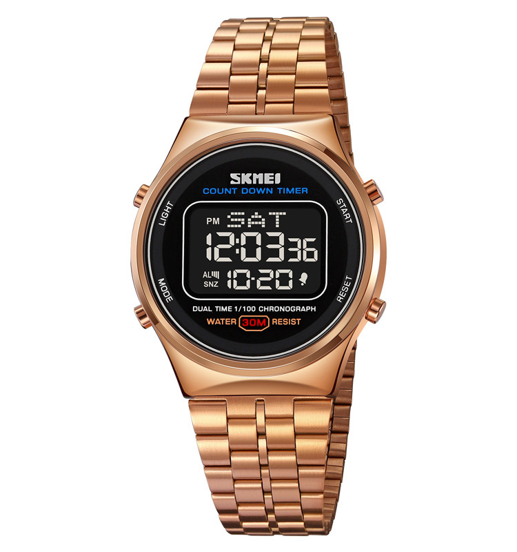 Skmei 1882 наручний годинник рожеве золото з чорним циферблатом, фото 1