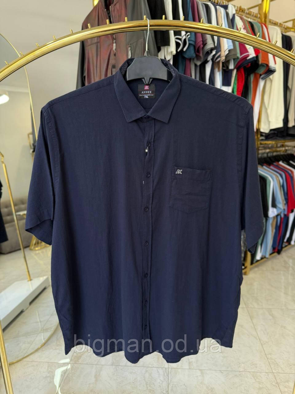 Чоловіча сорочка льон Annex 6058 (батал) 7-10XL т-синя