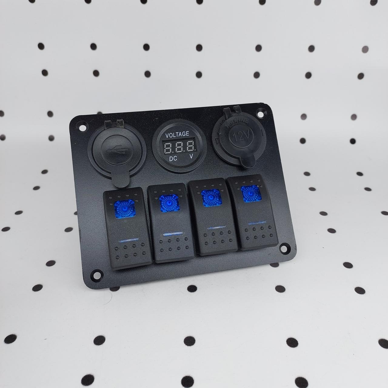 Панель багатофункціональна вольтметр/2USB/гніздо 12 В/4 перемикача