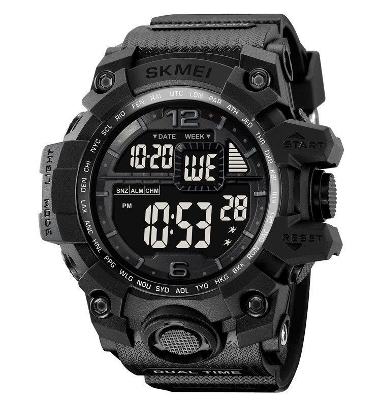 Skmei 2245 — чоловічий масивний спортивний годинник чорний/чорний