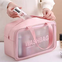 Косметичка прозора з рожевою окантовкою та ручками на блискавці 30*19,5*11 Рожева