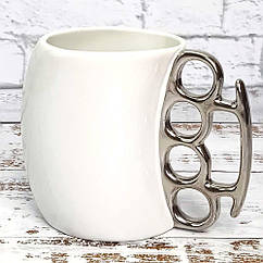 Чашка з кастетом випукла (біла з срібним)