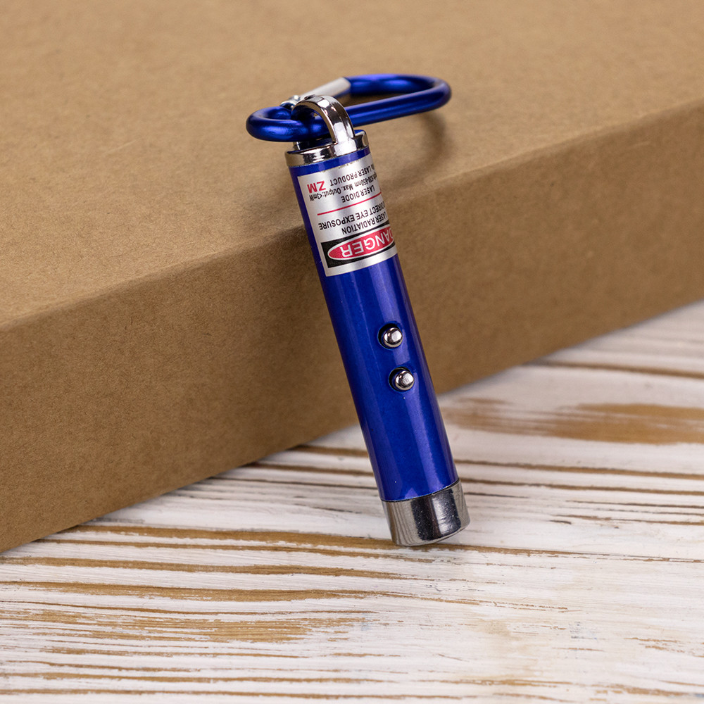 Лазерна указка брелок ліхтарик 3в1 (синій), фото 1