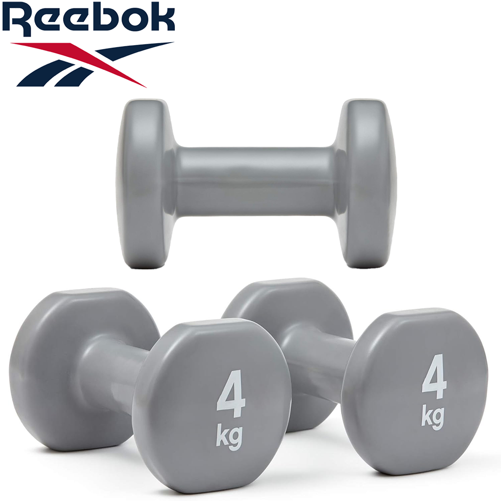 Гантелі для фітнесу гантелі гантелі спортивні нерозбірні фітнес гантелі вініл Reebok Dumbbells 2 шт по 4 кг сірі