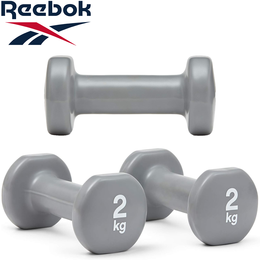 Гантелі для фітнесу гантелі гантелі спортивні нерозбірні фітнес гантелі вініл Reebok Dumbbells 2 шт по 2 кг сірі