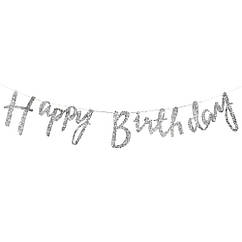 Святкова гірлянда букви Happy Birthday (фольга срібна)