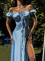 Сатинова жіноча сукня максі Лоа 02 з відкритими плечима та розрізом Smdi8366, фото 2