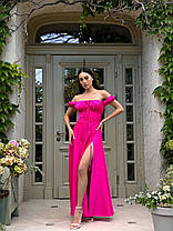 Сатинова жіноча сукня максі Лоа 02 з відкритими плечима та розрізом Smdi8366, фото 5